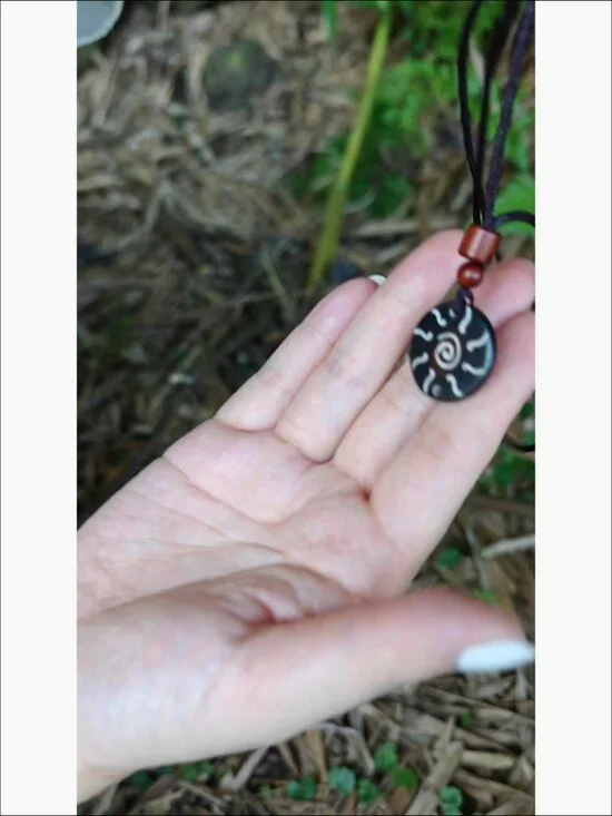 Handmade Bull Bone Pendant Necklace, Wooden Beads, Adjustable Braided Rope - Picture 6 of 6